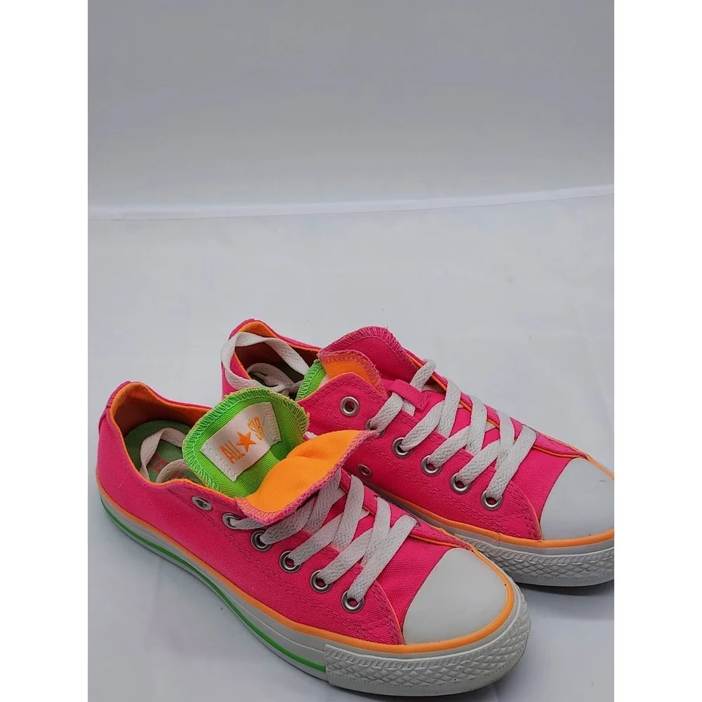 Converse Chuck Taylor All Star Neon Pink Double Tongue Low Top Shoes Kids Size 5
